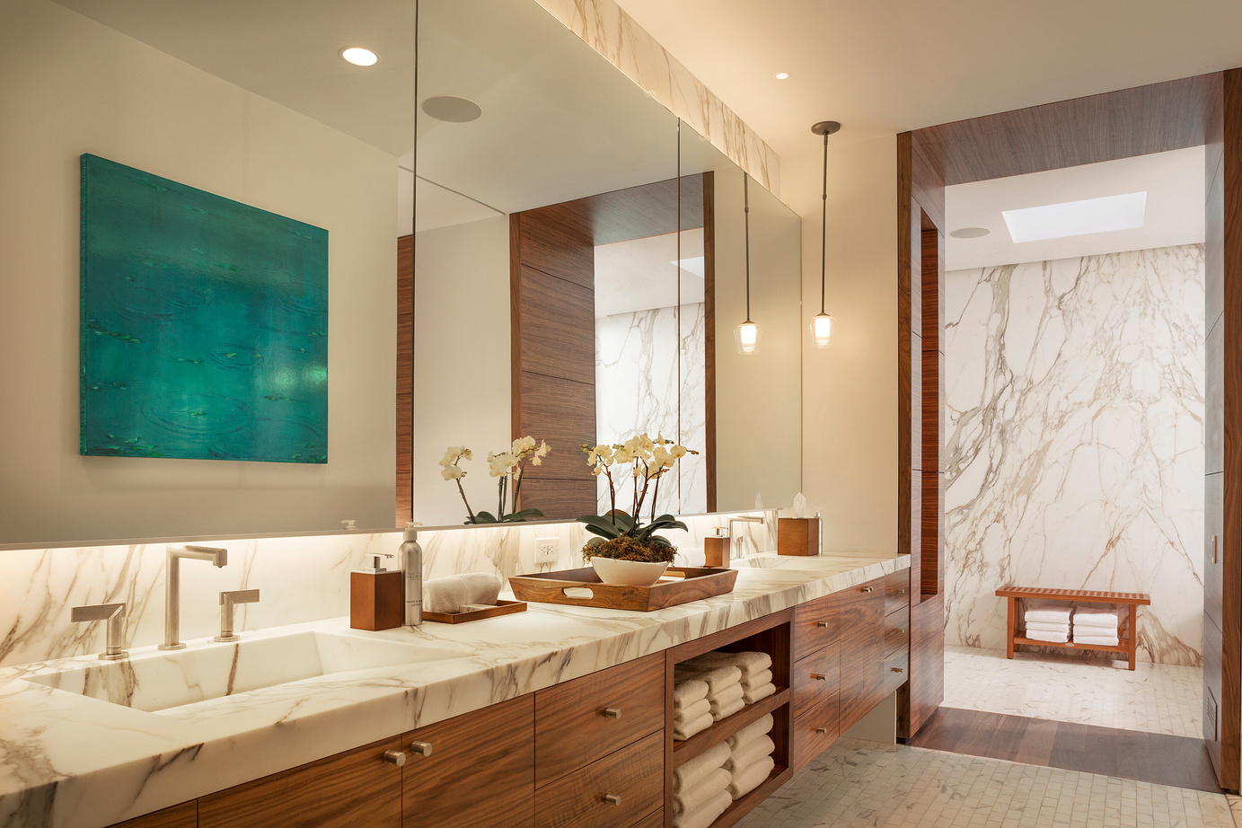 K. Brackett Builds managed the millwork installation for the penthouse suites at Casa Madrona Hotel. The photo of the Master Bathroom is by Jeff Zaruba Photography, which K. Brackett Builds licensed and copyrighted. Safdie Rabines Architects designed